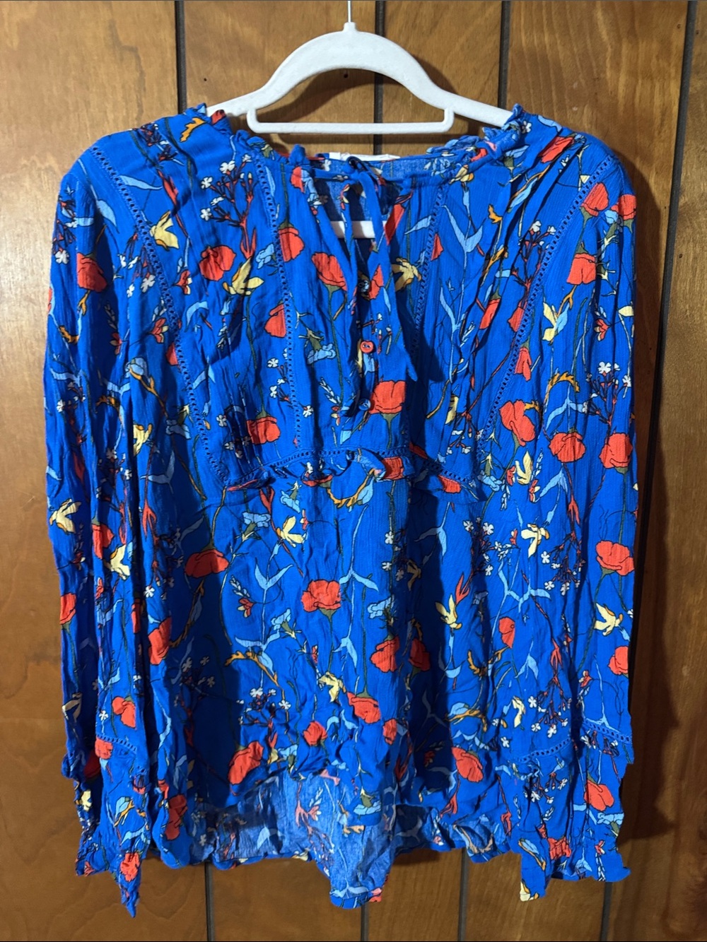 For The Republic Blue Floral Long-Sleeve Peasant Tunic